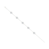 A full top-down view of a 14K white gold bracelet, showing the spaced-out, bezel-set diamonds on the delicate chain.