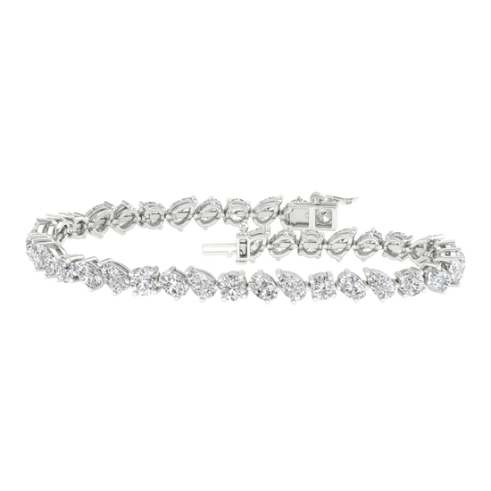 Front view of a marquise-cut diamond tennis bracelet in white gold, featuring a continuous row of marquise diamonds set in a sleek, articulated design.