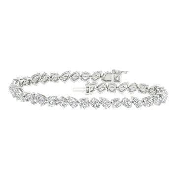 Front view of a marquise-cut diamond tennis bracelet in white gold, featuring a continuous row of marquise diamonds set in a sleek, articulated design.