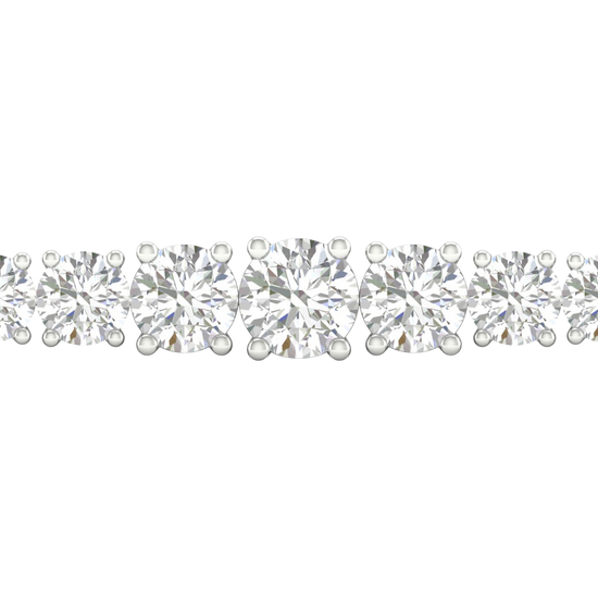 A close-up side view of a 14K white gold tennis bracelet, showing the graduated design with round diamonds getting larger in the center.