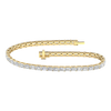Wide view of a yellow gold diamond tennis bracelet featuring emerald cut white diamonds set in a continuous line, showcasing the full bracelet design.