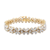 Front view of a diamond floral tennis bracelet in rose gold, featuring marquise and round diamonds arranged in repeating flower-inspired clusters with a flexible, high-polish setting.