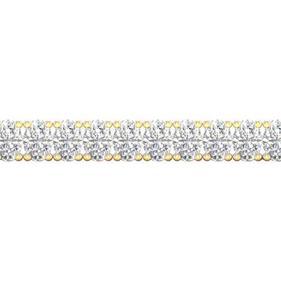 A close-up side view of a 14K yellow gold bracelet, showing a continuous double line of square-cut diamonds.