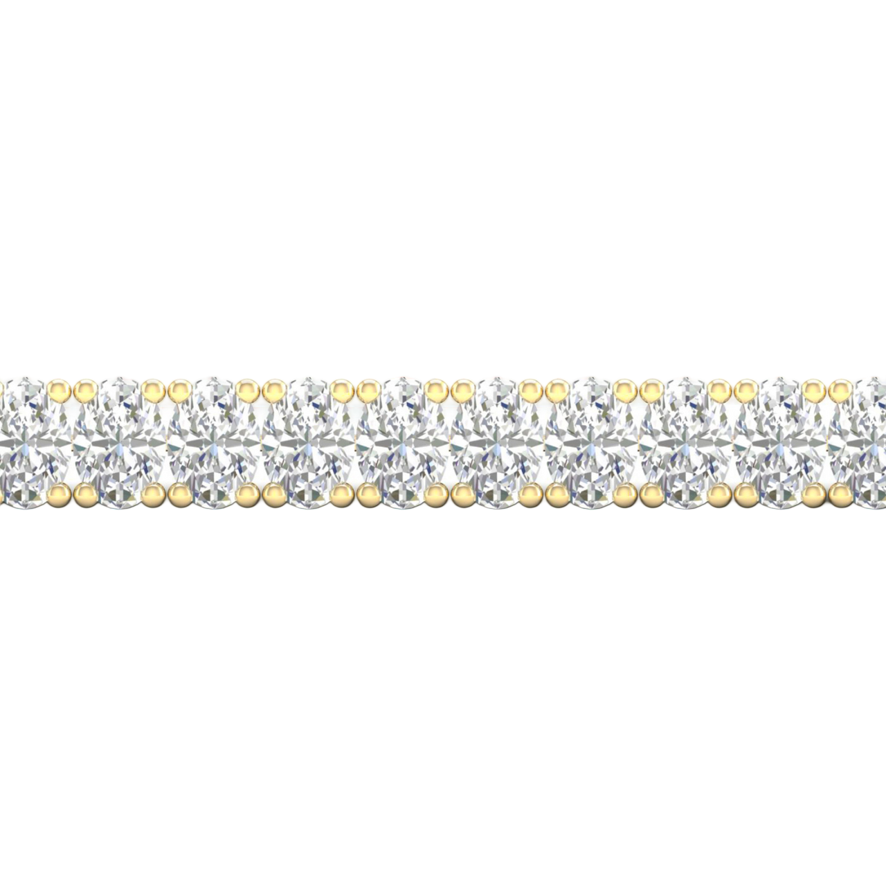 A close-up side view of a 14K yellow gold bracelet, showing a continuous double line of square-cut diamonds.