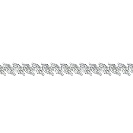 A close-up side view of a 14K white gold bracelet, showing a continuous V-shaped pattern made from marquise diamonds.