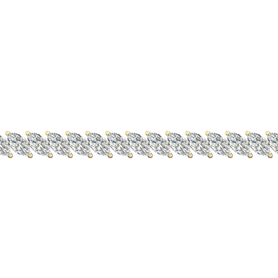 A close-up side view of a 14K yellow gold bracelet, showing a continuous V-shaped pattern made from marquise diamonds.