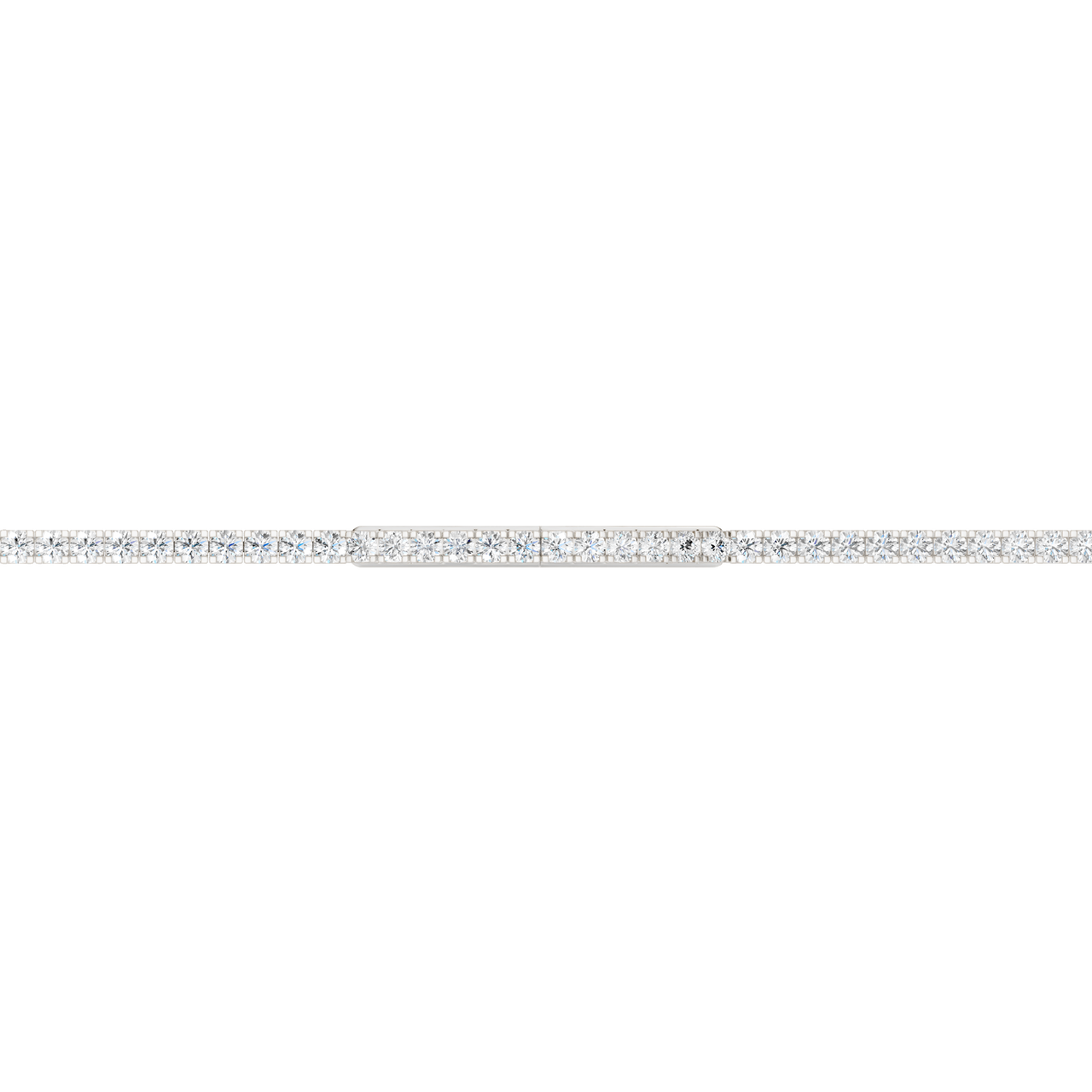 A close-up side view of the 14K white gold lab grown diamond tennis bracelet, detailing the low-profile setting.