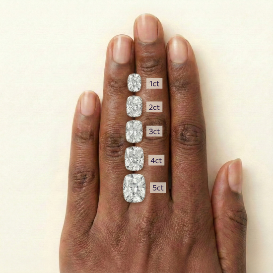 Diamond carat sizes on a hand