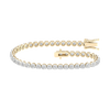 An angled view of the 14K yellow gold F VS diamond tennis bracelet, showing the gold cup setting and secure clasp.