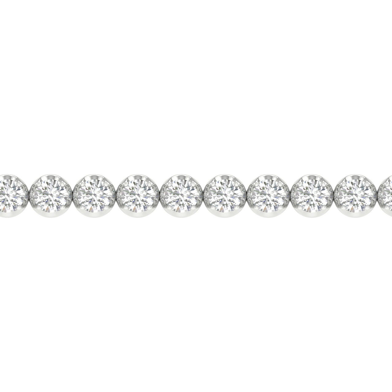 A close-up view of the 14K white gold cup set F VS diamond bracelet, detailing the brilliance of the stones and setting.