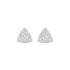 A pair of 14K white gold stud earrings with a triangular shape and a surface of pavé diamonds, shown from the front.
