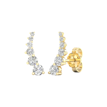 A side-angled view of Amorati Diamonds 14K yellow gold delicate diamond climber earring, showcasing the curved design and earring post.