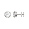 Side profile of white gold round halo diamond stud earrings showcasing the elevated setting, secure prongs, and refined halo construction.