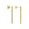 An angled view of a 14K yellow gold vertical drop earring, highlighting the linear design and sparkle.