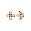 Angled view of rose gold floral diamond stud earrings highlighting the dimensional flower motif, marquise-cut diamond sparkle, and polished metal finish.