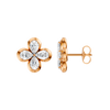 Side profile of rose gold floral diamond stud earrings showcasing the raised prong setting, secure post, and prong-back construction, and refined craftsmanship.