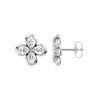 Side profile of white gold floral diamond stud earrings showcasing the raised prong setting, secure post, and prong-back construction, and refined craftsmanship.