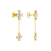 Back view of yellow gold floral diamond drop earrings displaying polished gold backs, chain movement, and clean construction.
