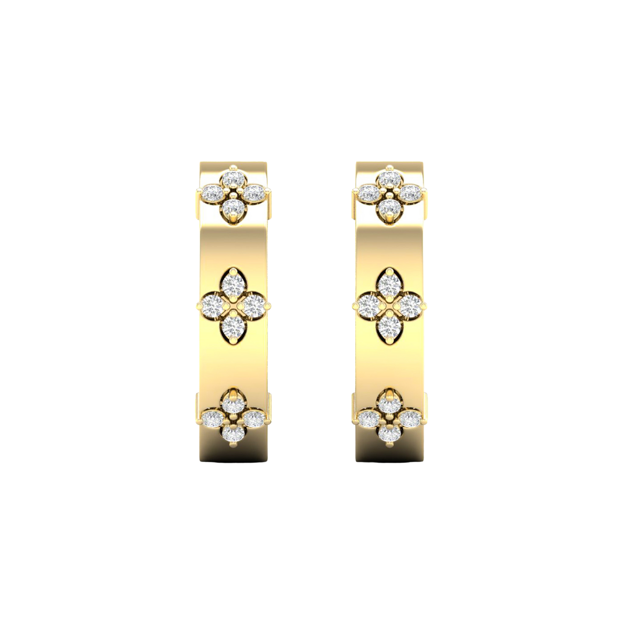A pair of 14K yellow gold huggie hoop earrings from the Amorati Collection, shown from the front.