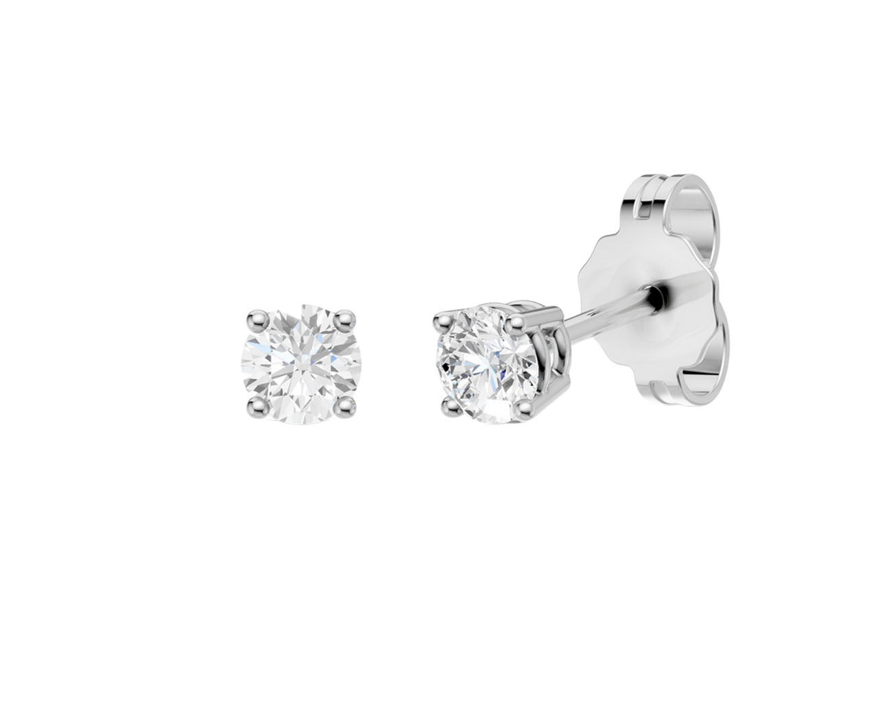 Amorati 1.0 cttw Bold Power Studs, this angled view of white gold round diamond stud earrings highlighting diamond brilliance, prong detail, and polished metal finish.