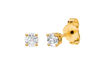 Angled view in yellow 14K gold of Amorati Diamonds 1.0 cttw bold power round diamond stud earrings highlighting diamond brilliance, prong detail, and polished metal finish.