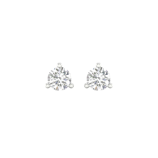 Amorati Bold 1.0 cttw Martini-set stud earring in 10K white gold three-prong diamond stud earrings, shown from the front.