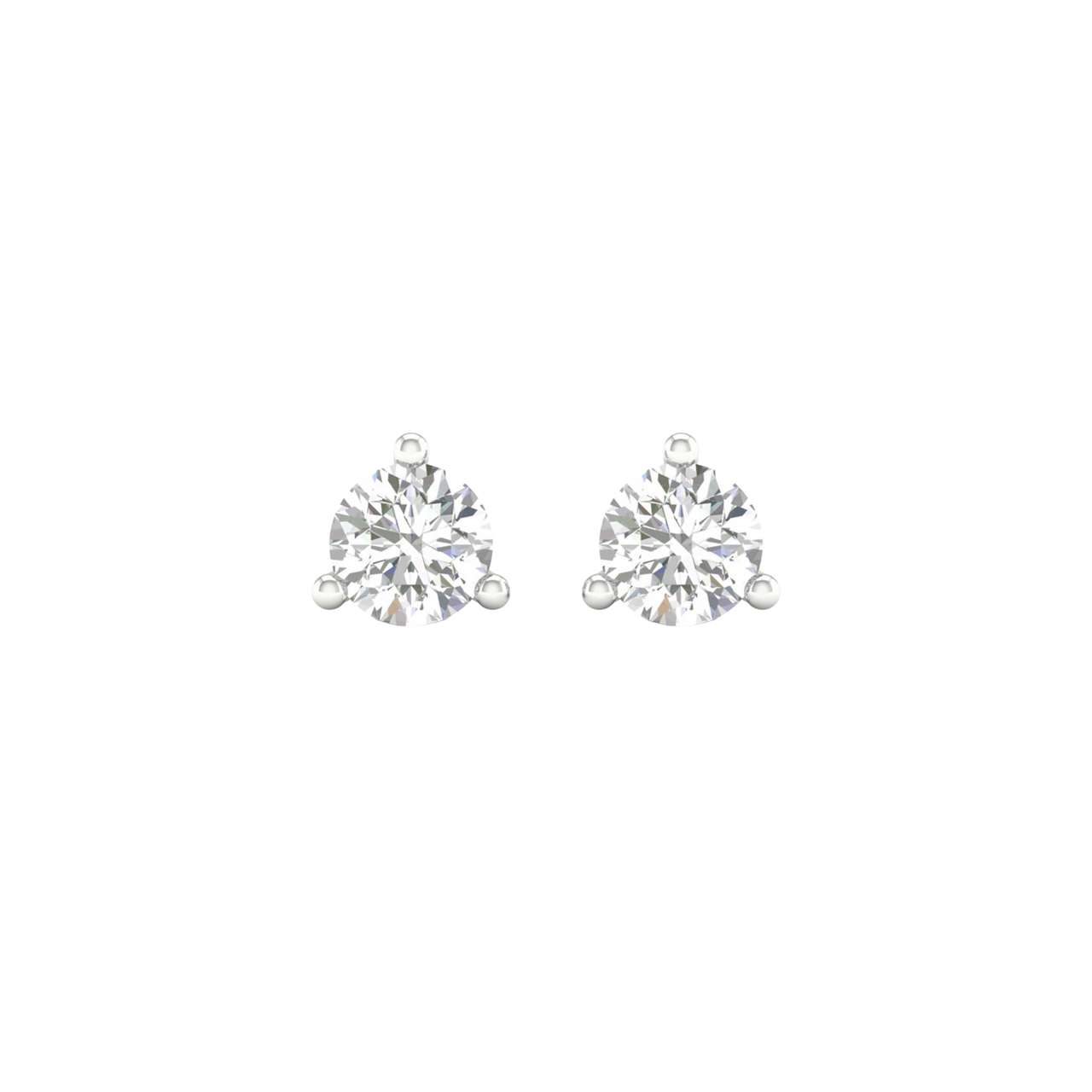 Amorati Bold 1.0 cttw Martini-set stud earring in 10K white gold three-prong diamond stud earrings, shown from the front.