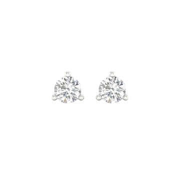 Amorati Bold 1.0 cttw Martini-set stud earring in 10K white gold three-prong diamond stud earrings, shown from the front.