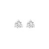 A pair of 14K white gold three-prong diamond stud earrings, shown from the front.