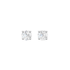Front view of white gold round solitaire diamond stud earrings featuring brilliant-cut diamonds secured in a classic four-prong setting.