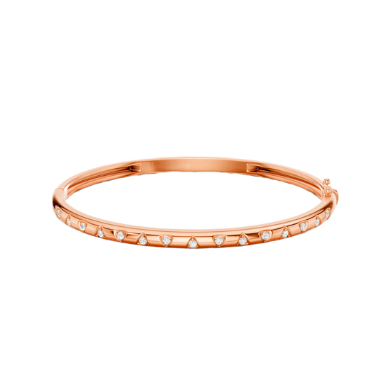 A sleek, high-polish 14k rose gold bangle from the Amorati Fourteen Collection, featuring scattered star insets with shimmering round lab-grown diamonds.