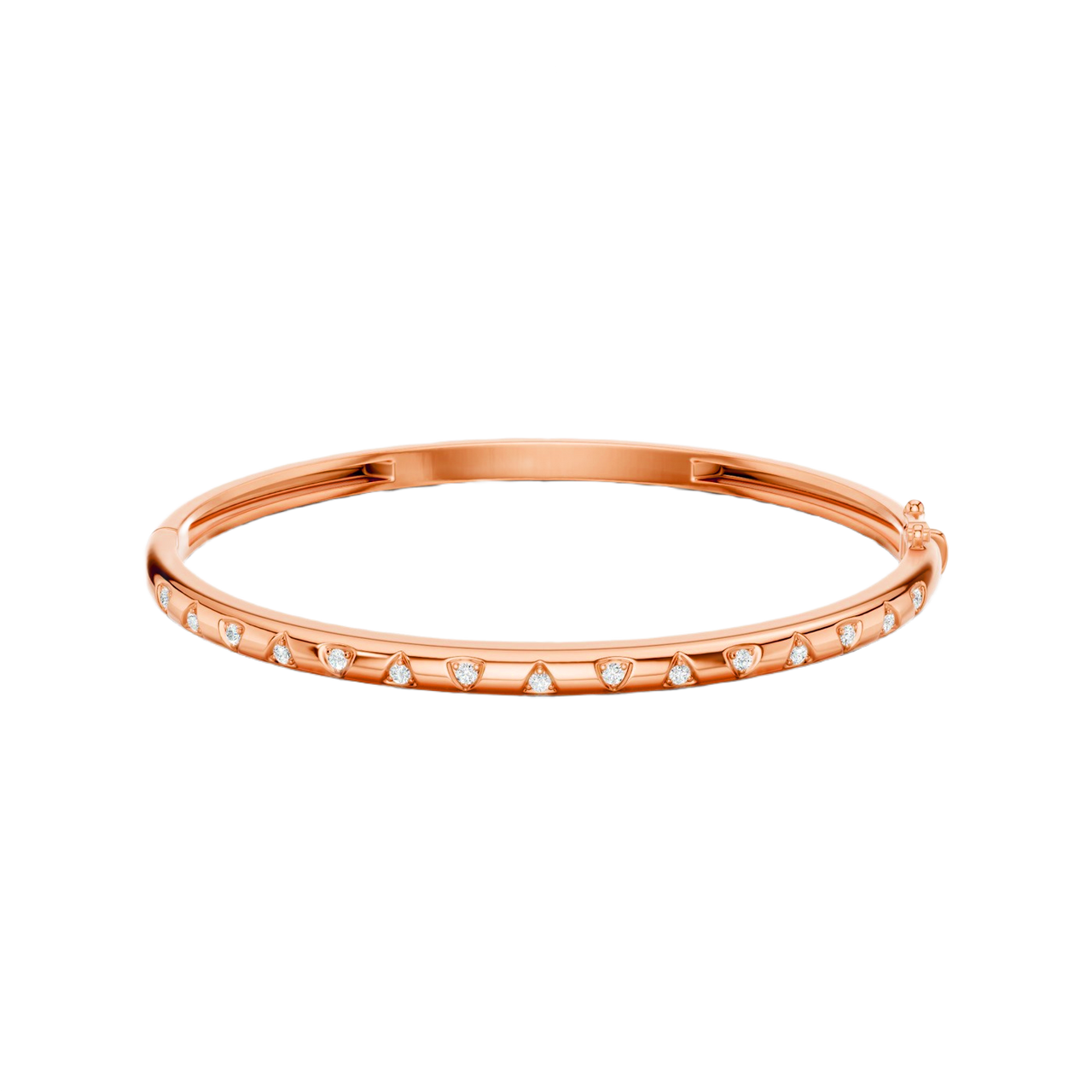 A sleek, high-polish 14k rose gold bangle from the Amorati Fourteen Collection, featuring scattered star insets with shimmering round lab-grown diamonds.