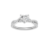 A top view of 14K white gold Amorati Vignette heart diamond solitaire with prong setting and diamond band