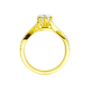 A side profile view of 14K yellow gold Amorati Vignette heart diamond solitaire with prong setting and diamond band