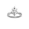 Front view of the Marquise cut diamond engagement ring in 14k white gold with a prong diamond band and twist setting
