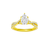 A top view of 14K yellow gold Amorati Vignette pear diamond solitaire with prong setting and diamond band
