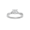 A top view of 14K white gold Amorati Vignette princess diamond solitaire with prong setting and diamond band