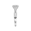 A side view of the 14K white gold Amorati Vignette Radiant Diamond Band Solitaire