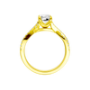 A side profile view of the 14K yellow gold Amorati Vignette Radiant Diamond Band Solitaire