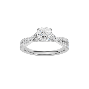 A top view of the 14K white gold Amorati Vignette Round Diamond Band Solitaire