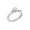 An angled view of the 14K white gold Amorati Vignette Round Diamond Band Solitaire