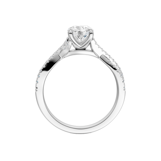 A side profile view of the 14K white gold Amorati Vignette Round Diamond Band Solitaire