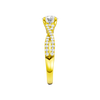 A side view of the 14K yellow gold Amorati Vignette Round Diamond Band Solitaire