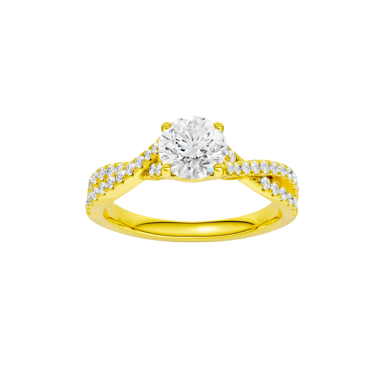 A top view of the 14K yellow gold Amorati Vignette Round Diamond Band Solitaire