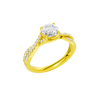 An angled view of the 14K yellow gold Amorati Vignette Round Diamond Band Solitaire