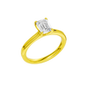 An angled view of the Emerald cut diamond engagement ring in 14k yellow gold with a plain band and solitaire setting