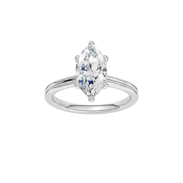 A front view of the Marquise cut diamond engagement ring in 14k white gold with a plain band and solitaire setting