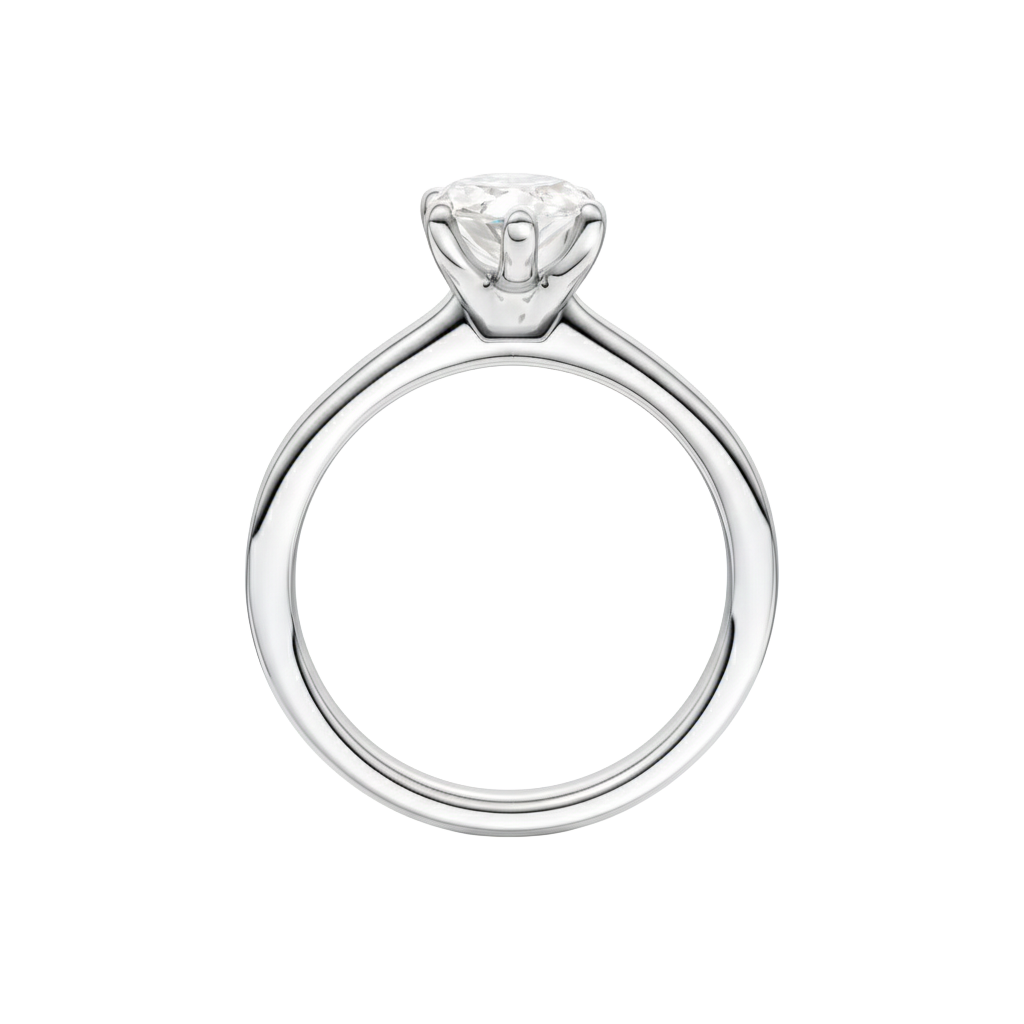 A profile view of the Marquise cut diamond engagement ring in 14k white gold with a plain band and solitaire setting