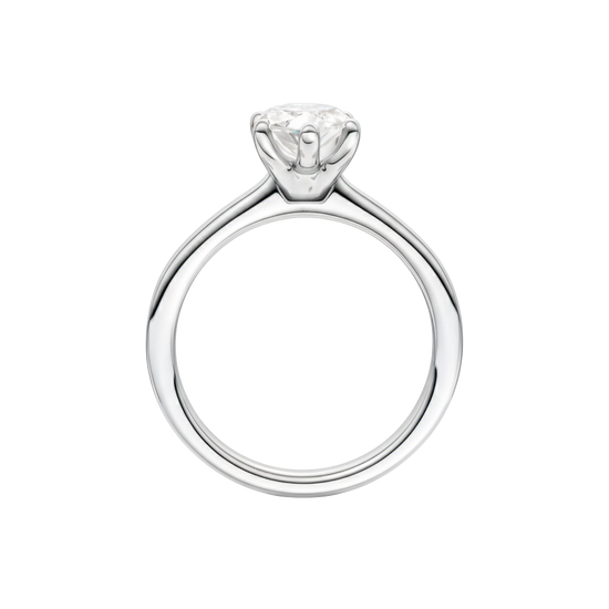 A profile view of the Marquise cut diamond engagement ring in platinum with a plain band and solitaire setting
