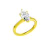 A three-quarter view of the Marquise cut diamond engagement ring in 14k yellow gold with a plain band and solitaire setting